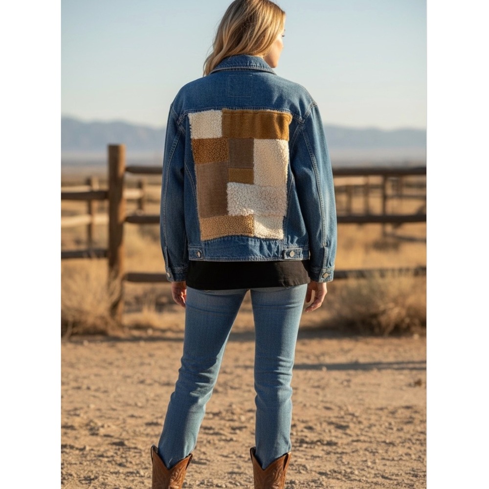 NEW MOTHER The Back Road Denim Patchwork Women's Jacket M Blue